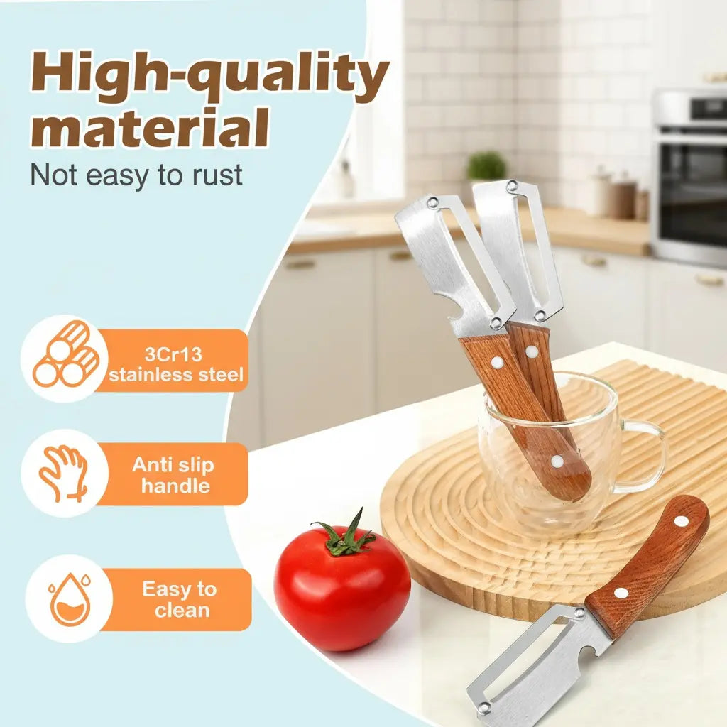 【Master Chef Grade】✨ TitanBlade Pro · 2.5mm Zero-Flex Steel Engineering · Heavy Duty Peeler & Bottle Opener for Tough Produce (Pumpkin, Pineapple, Sugar Cane) — Ergonomic Wood Handle, No-Slip Grip, Clean Cuts in Seconds!