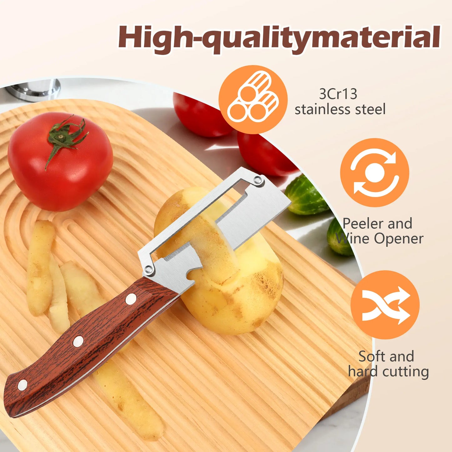 【Master Chef Grade】✨ TitanBlade Pro · 2.5mm Zero-Flex Steel Engineering · Heavy Duty Peeler & Bottle Opener for Tough Produce (Pumpkin, Pineapple, Sugar Cane) — Ergonomic Wood Handle, No-Slip Grip, Clean Cuts in Seconds!