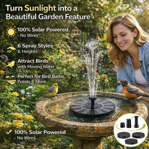 【Official Garden Store】☀️⛲ SolarFlow Eco-Smart · 6-in-1 Solar Fountain Pump · Floating Pool Fountain for Garden, Patio & Pool Parties — No Wiring, Just Sunlight, Starts in Seconds!