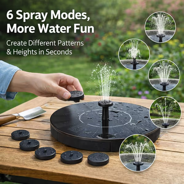 【Official Garden Store】☀️⛲ SolarFlow Eco-Smart · 6-in-1 Solar Fountain Pump · Floating Pool Fountain for Garden, Patio & Pool Parties — No Wiring, Just Sunlight, Starts in Seconds!