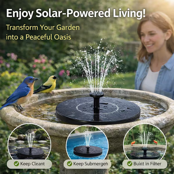 【Official Garden Store】☀️⛲ SolarFlow Eco-Smart · 6-in-1 Solar Fountain Pump · Floating Pool Fountain for Garden, Patio & Pool Parties — No Wiring, Just Sunlight, Starts in Seconds!