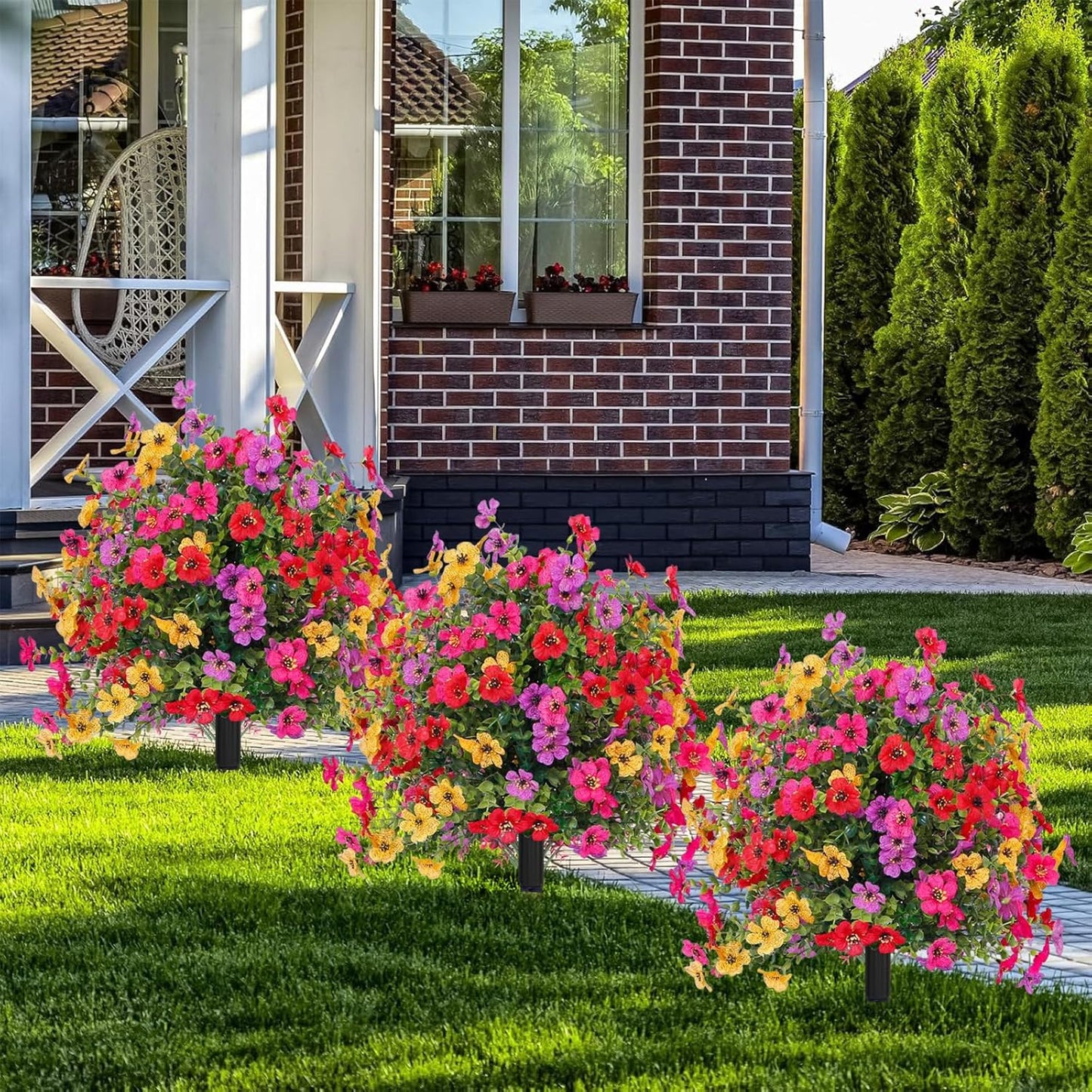24 Inch Artificial Flower Stake Outdoor Decor - Multi-Color Garden Stakes for Yard & Lawn, No Fade Heavy Duty Plastic, All Season Decoration (2PCS Mix)