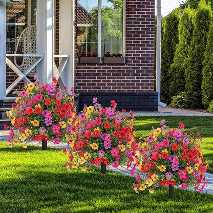 24 Inch Artificial Flower Stake Outdoor Decor - Multi-Color Garden Stakes for Yard & Lawn, No Fade Heavy Duty Plastic, All Season Decoration (2PCS Mix)