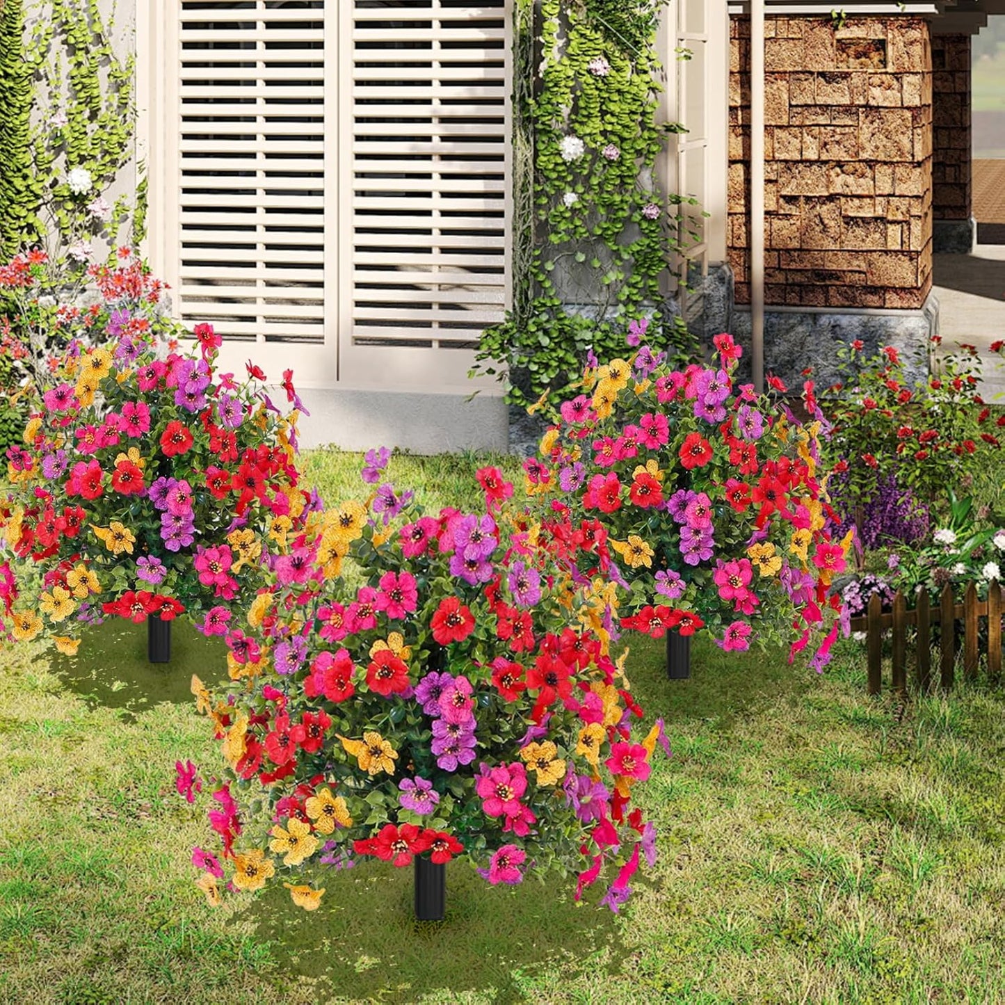 24 Inch Artificial Flower Stake Outdoor Decor - Multi-Color Garden Stakes for Yard & Lawn, No Fade Heavy Duty Plastic, All Season Decoration (2PCS Mix)
